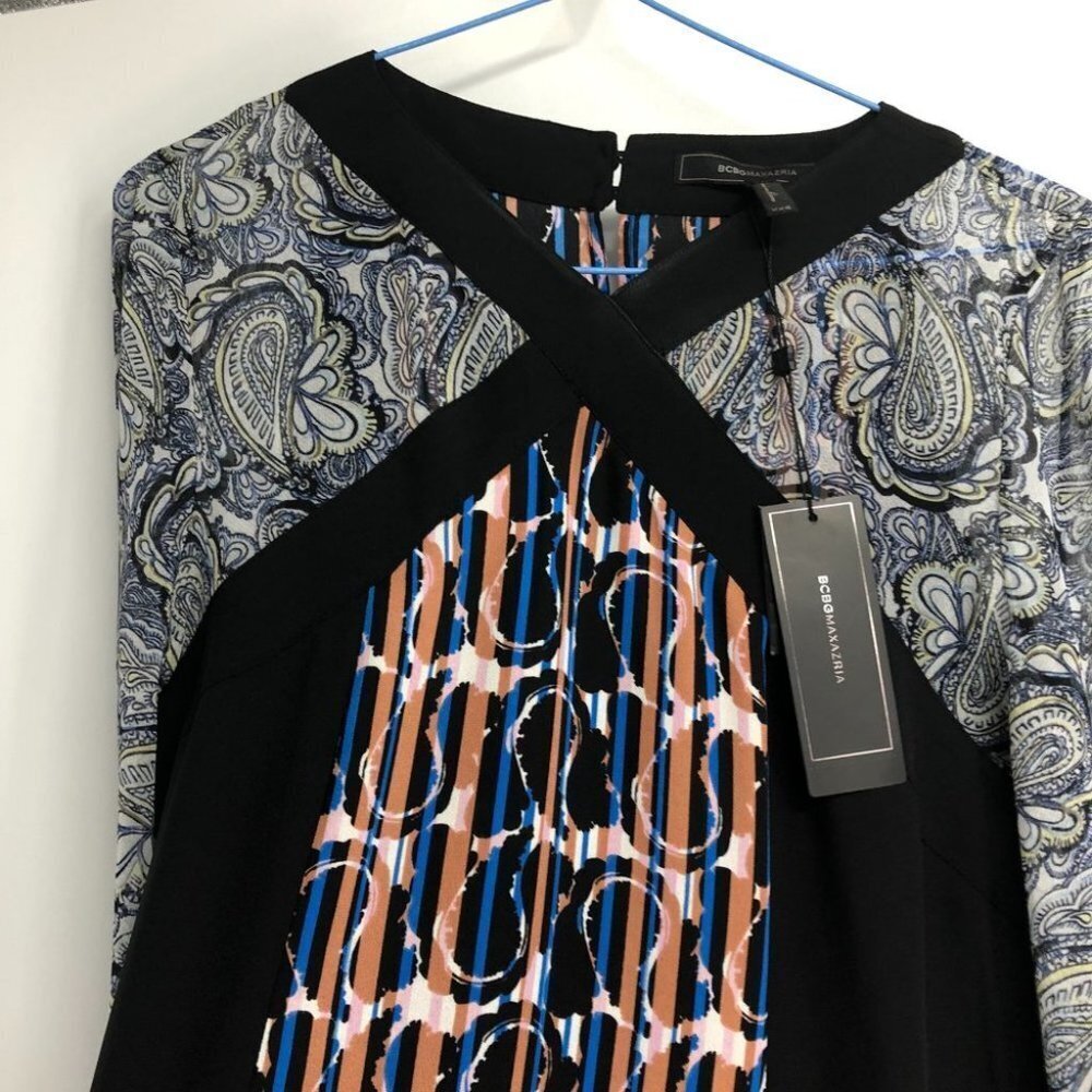 NWT BCBGMAXAZRIA Kathy Abstract paisley print sheer balloon sleeve blouse xxs - Picture 8 of 16